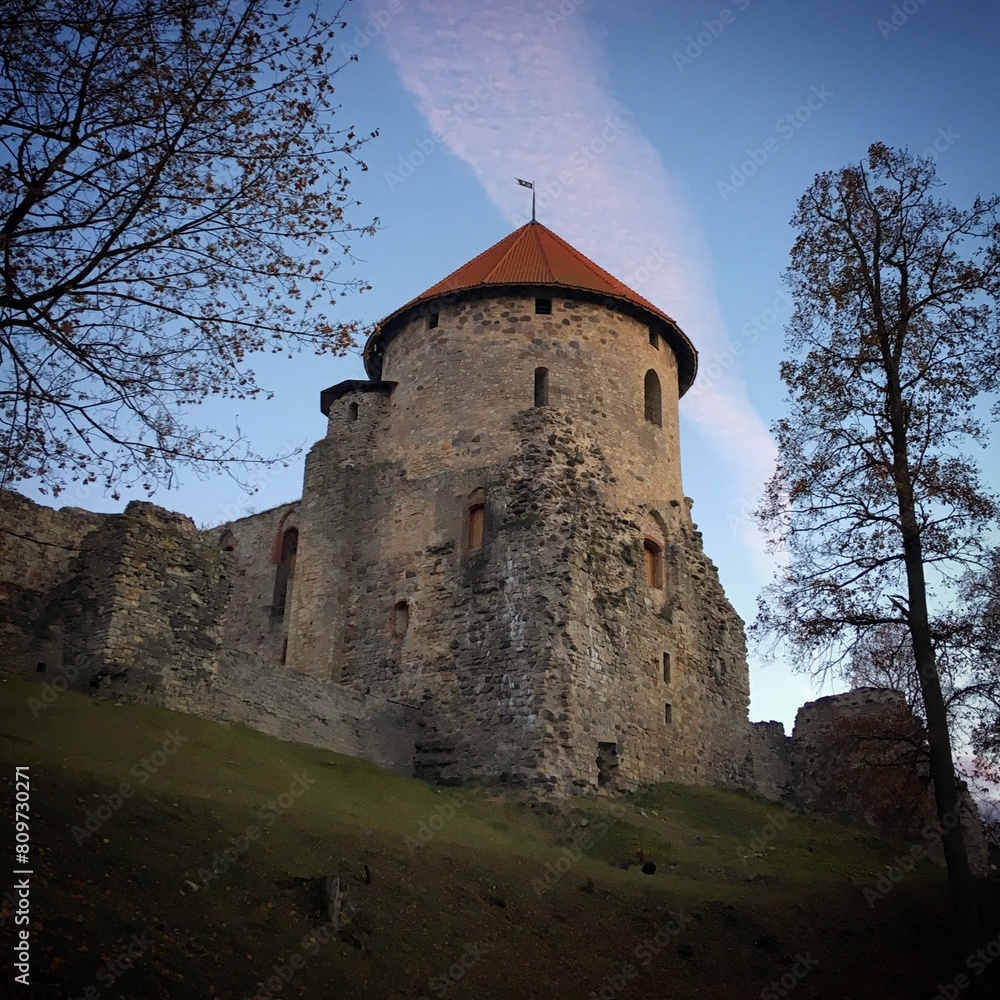 Fototapeta premium Old Cēsis castle in the evening, Cēsis, Latvia, October 2018