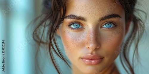 Closeup image of a girl s face with blue eyes