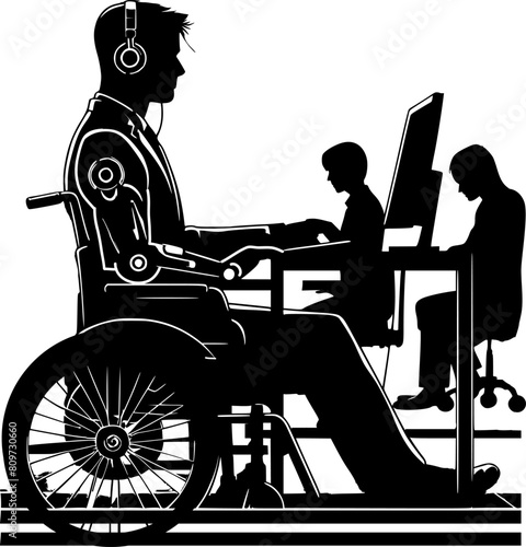 vector image of a disabled person at work in the office, inclusion