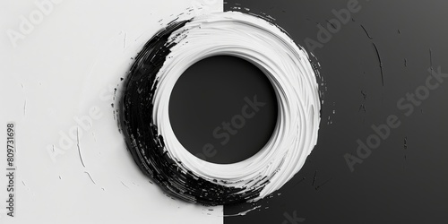 Rotating art lines in circle shape as symbol, logo or icon. Black shape on a white background and the same white shape on the black side  photo