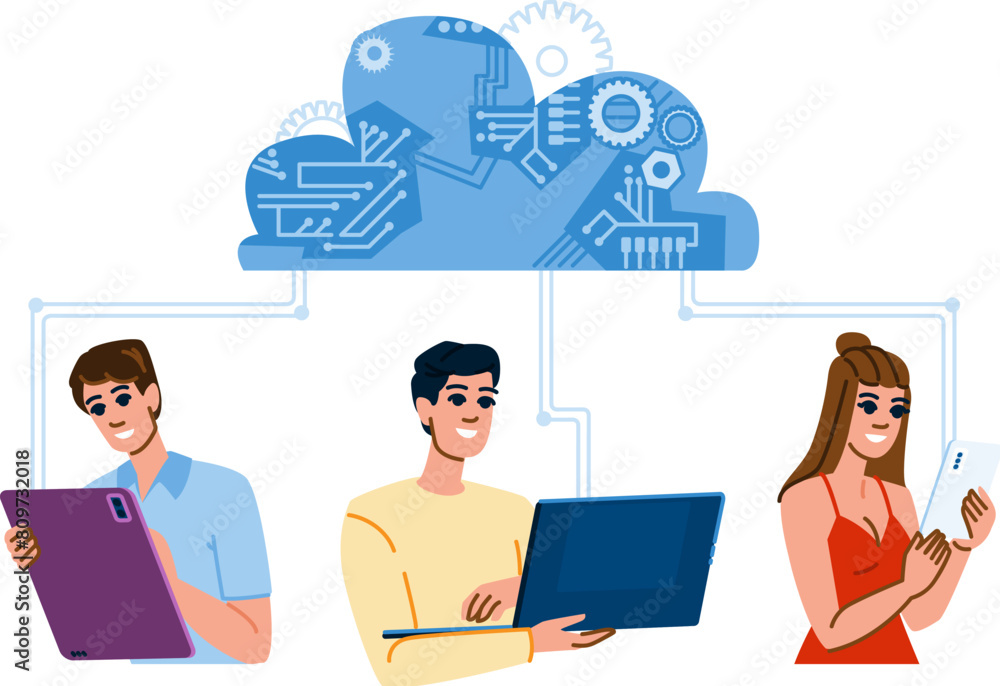 service cloud computing vector. storage network, business internet, server digital service cloud computing character. people flat cartoon illustration