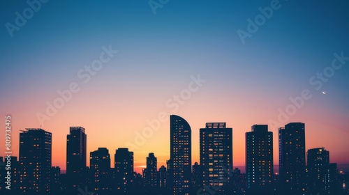 Modern buildings outlined against twilight sky