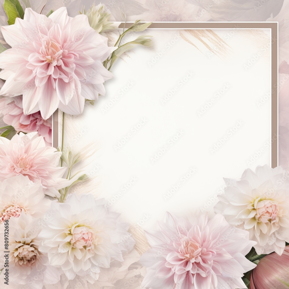 Mockup with blank greeting card with flowers and plants background. Concept invitation wedding, birthday with place for text Mockup with blank greeting card with flowers and plants background. Concept invitation wedding, birthday with place for text