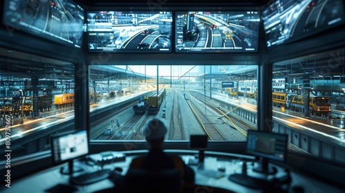 Wallpaper Mural a logistics control room monitoring international high-speed rail movements, focusing on customs clearance operations. Torontodigital.ca