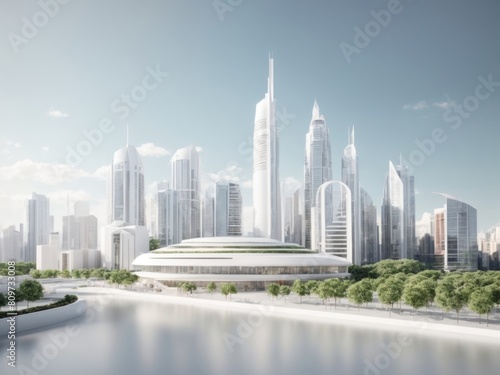 3D rendering of White modern Architectural city model