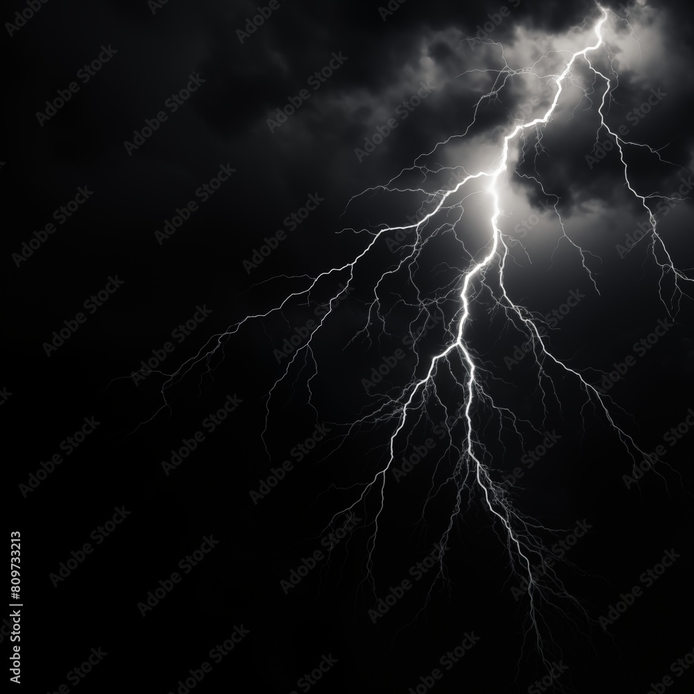 Intense Lightning Bolt Striking Through the Dark Night Sky During a Severe Thunderstorm Intense Lightning Bolt Striking Through the Dark Night Sky During a Severe Thunderstorm