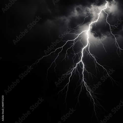 Intense Lightning Bolt Striking Through the Dark Night Sky During a Severe Thunderstorm