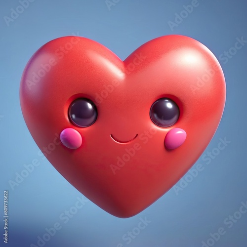 Funny heart character with eyes and mouth emoji in 3d render. Generative AI