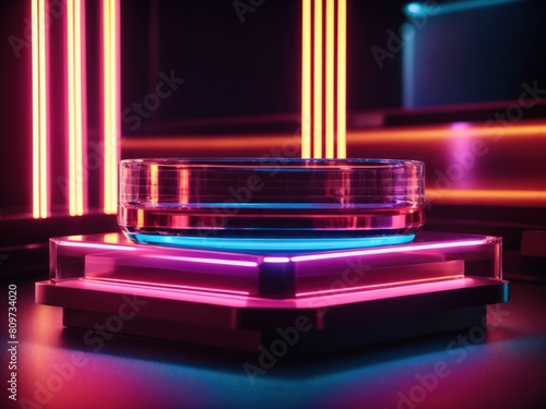 3d rendering podium platform neon glass © sunil