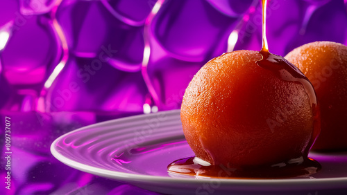 Traditional sweet food dessert Gulab Jamuna on a plate for celebration photo