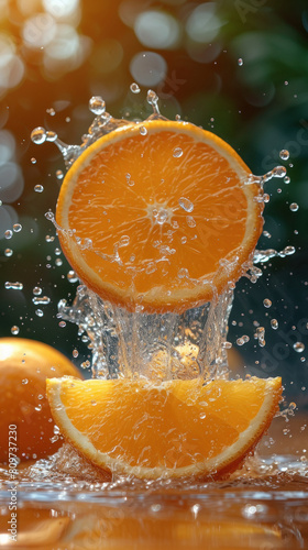 Water flow on fresh and juicy orange fruit