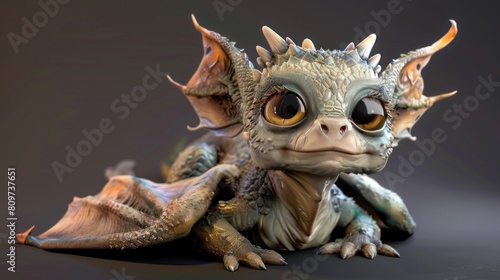 Cute fantasy baby dragon with big eyeballs AI generated image.