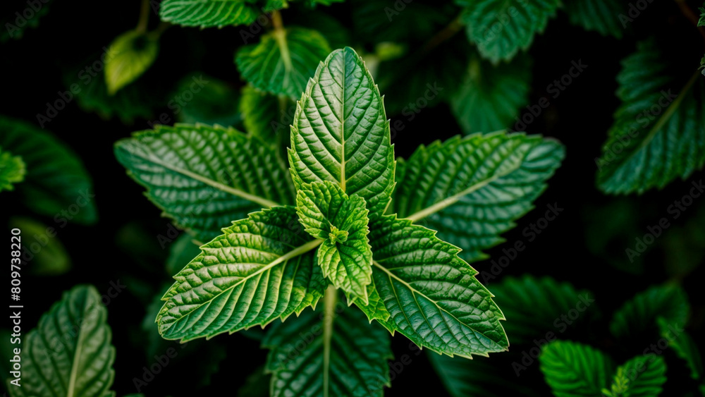 A beautiful close-up photo of fresh mint leaves A beautiful close-up photo of fresh mint leaves