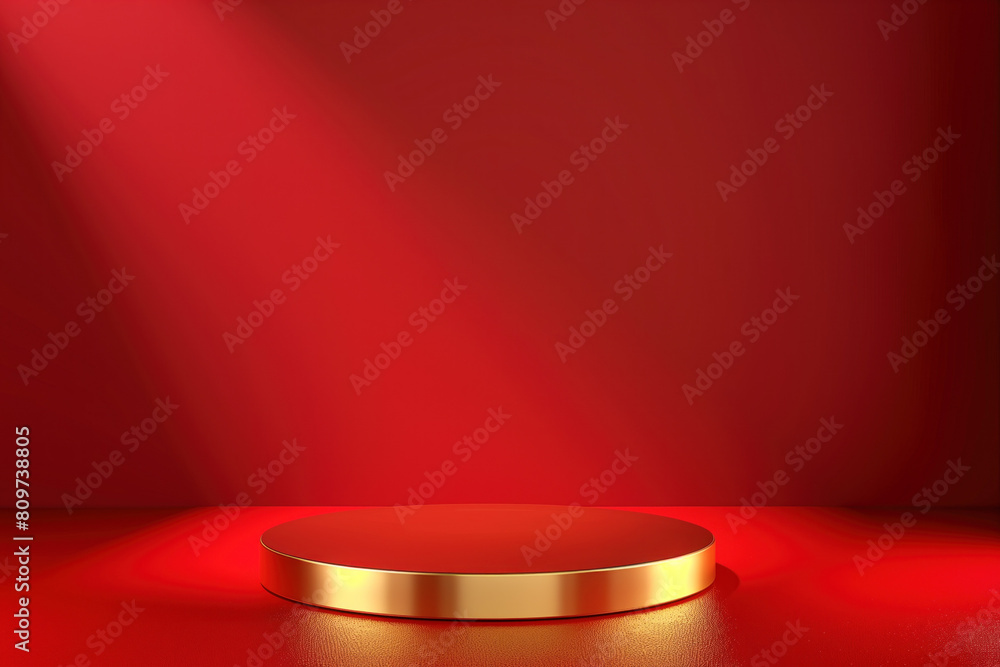 Minimalist gold podium under red spotlight Minimalist gold podium under red spotlight