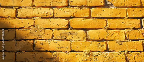 Macro photography  isolated  close-up  minimalist empty and blank texture banner background wallpaper of yellow adobe brick wall  sunny  bright  shadows