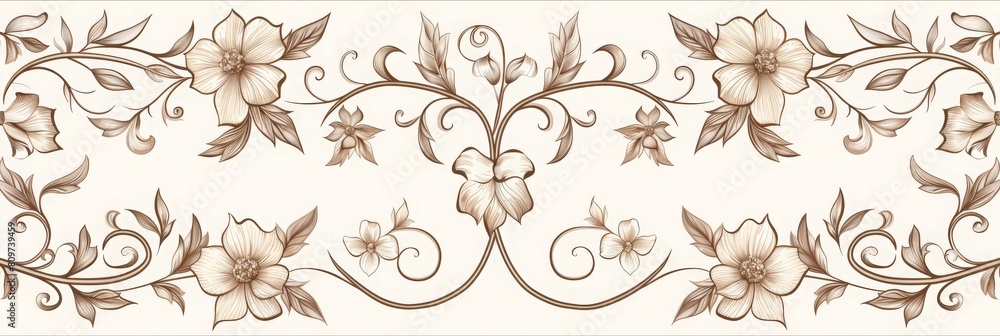 Set of floral elements. Seamless pattern for frames and borders