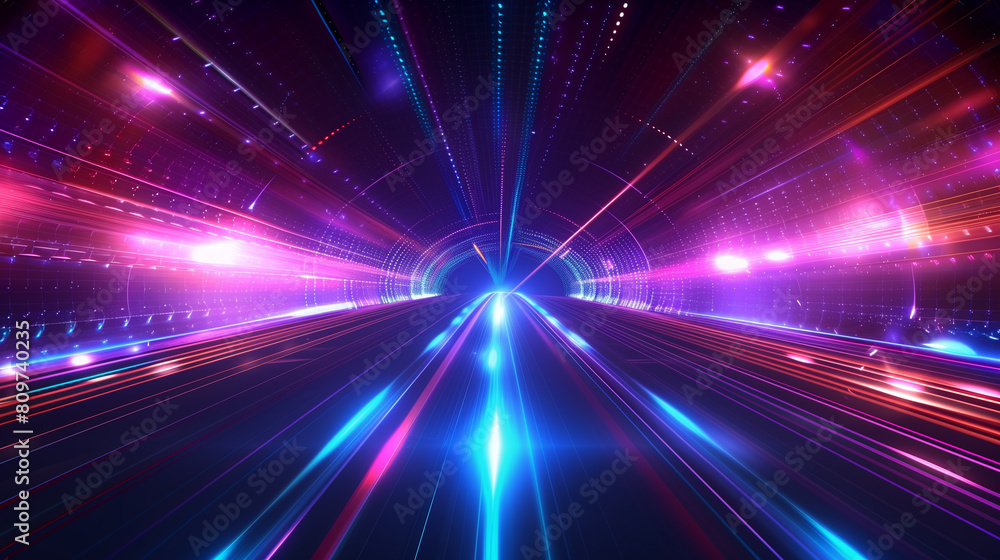 Abstract high speed light trails on dark background. Futuristic template for banner, presentations, flyers, posters.
