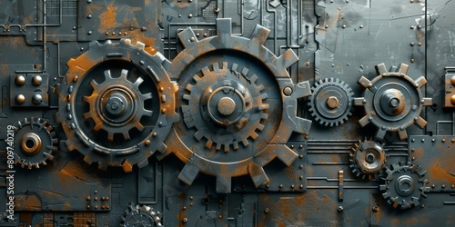 Abstract industrial background with gears and cogs.