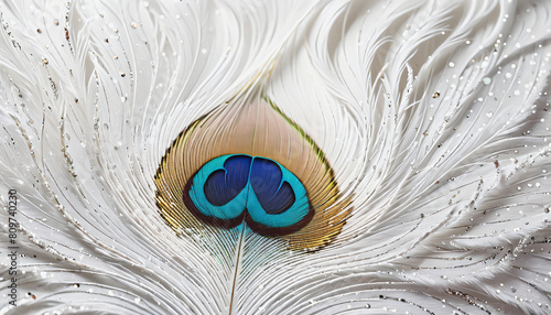 White peacock feather on white background