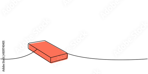 Sponge, washcloth one line colored continuous drawing. Cleaning service tools continuous one line illustration. Vector linear illustration.