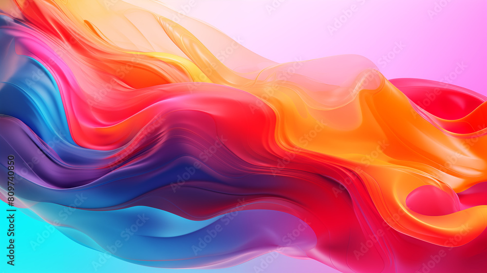 Multi-colored liquid ink paint abstract background banner. Waves of colorful smoke poster. Bright colorful wallpaper. Digital raster bitmap. Photo style. AI artwork.	