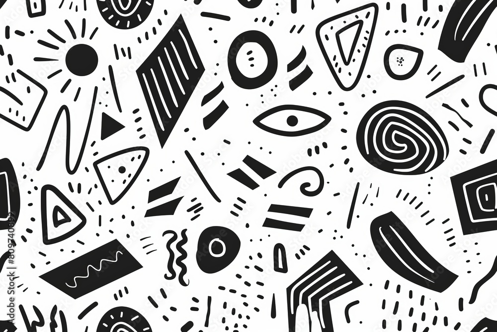 Fun black line doodle seamless pattern. Creative minimalist style art background for children or trendy design with basic shapes. Simple childish scribble backdrop Fun black line doodle seamless pattern. Creative minimalist style art background for children or trendy design with basic shapes. Simple childish scribble backdrop