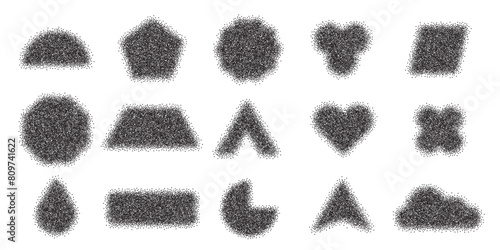 Dotwork abstract minimalistic geometric elements set. Stipple shadows collection