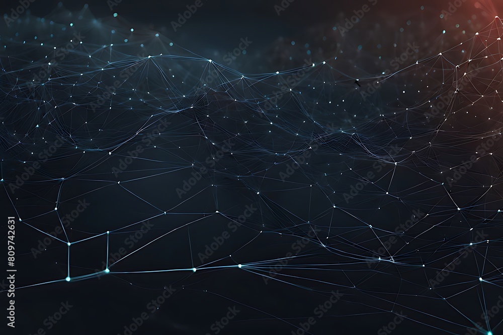 Obraz premium Abstract data technology background with a network grid and particles connected. Sci-fi digital technology with line