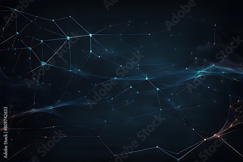 Abstract data technology background with a network grid and particles connected. Sci-fi digital technology with line