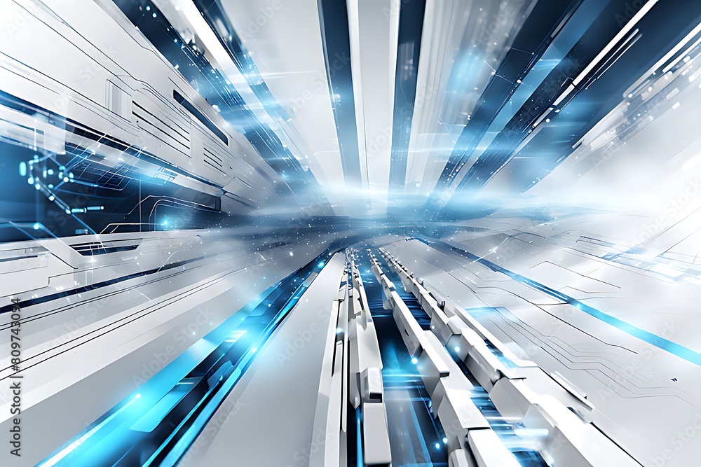 Obraz premium Abstract technology background with a network grid and particles connected. Sci-fi digital technology with line connect network and data graphic background.