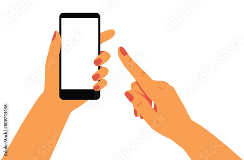 hand holding smartphone vector stock illustration