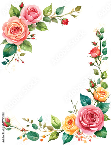 Roses flower frame border blank invitation3