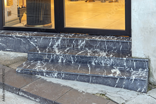 Black and White Marble Stone Three Steps Entrance to Building