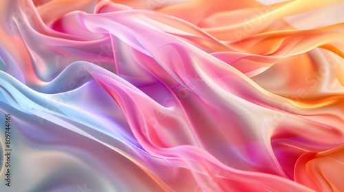 Colored transparent silk abstract background with waves 3D illustration .AI generated image