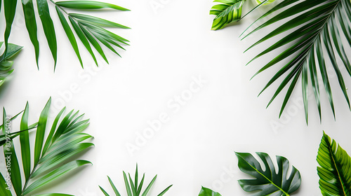 top view of leaves on the white background with free copy space