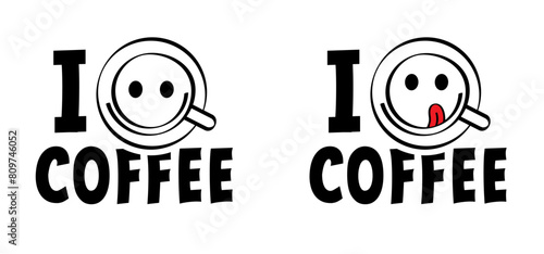 Cartoon slogan i love coffee. it's coffee o clock or coffee time. Coffee time, time for break or timeout. Pause, flexible working hours or work time. Work, life balance concept. Good vibes. © MarkRademaker