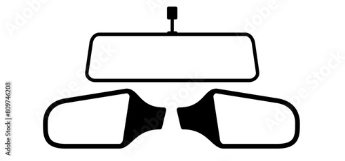 side rear-view mirror on a, reflection of traffic flow. Car rear view mirror. View mirror car, traffic on the road. Car pictogram or icon. Vector cars on the highway. Car wing mirror. Rear view. © MarkRademaker