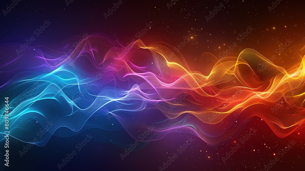 Swirling abstract rainbow background with wavy lines and particles Swirling abstract rainbow background with wavy lines and particles