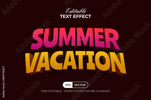 Summer Vacation Text Effect 3D Style. Editable Text Effect.