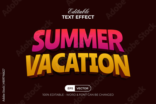 Summer Vacation Text Effect 3D Style. Editable Text Effect.