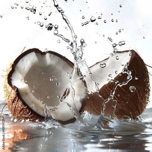 Two compact coconut, white background, water droplets on the surface. Close-up. (ID: 809747286)