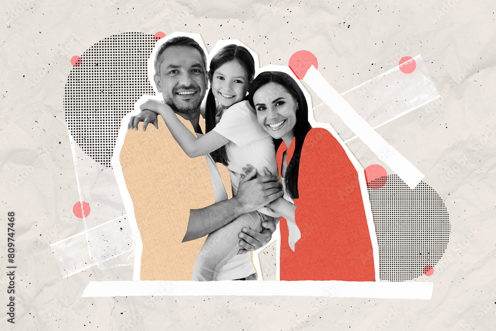 Φωτογραφία Composite photo collage of happy family cuddle together dad mom daughter adoptio