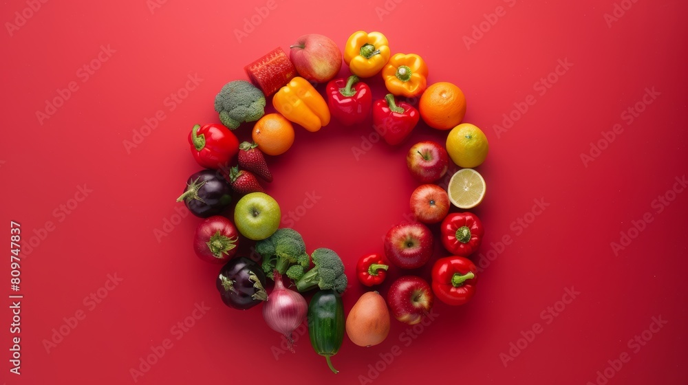 Conceptual image of spinning fruits and vegetables forming a circle, symbolizing unity Conceptual image of spinning fruits and vegetables forming a circle, symbolizing unity