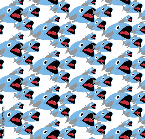 A seamless pattern of a cartoon School of fish. Vector Illustration