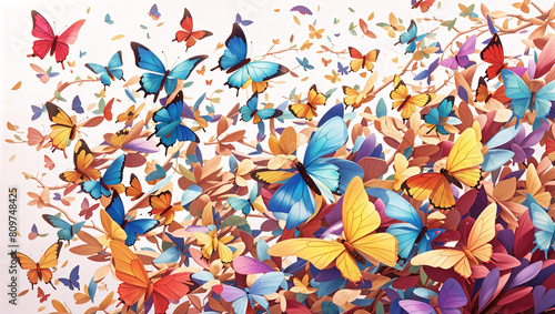 A kaleidoscope of colorful butterflies, each unique and bright. generative AI