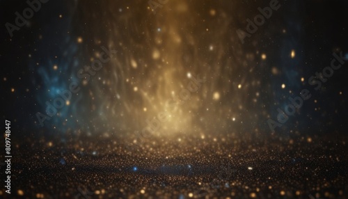 background of abstract glitter lights. blue, gold and black. de focused. banne photo