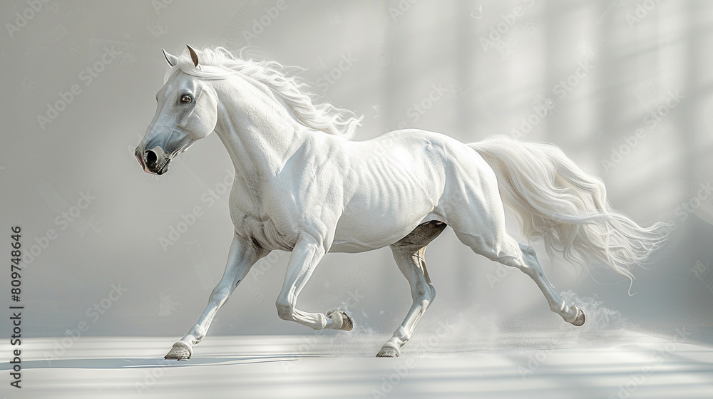 Capture the timeless elegance of a classical oil painting showcasing a white horse with smooth skin Capture the timeless elegance of a classical oil painting showcasing a white horse with smooth skin