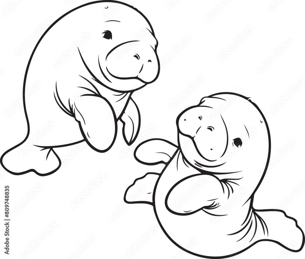 Obraz premium Manatees vector illustration transparent background