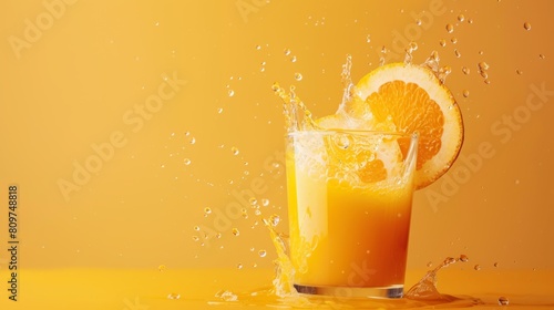 Contemporary poster featuring a spinning glass of orange juice