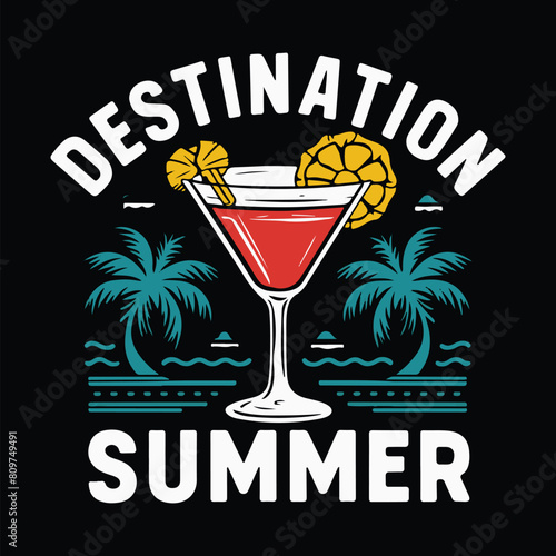 Destination Summer, summer beach t shirt design vector graphic